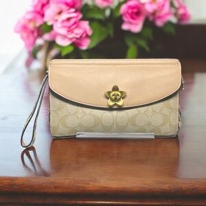 Coach Monogram Canvas with snakeskin detail wristlet